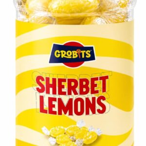 GROBITS Sherbet Lemons – Traditional British Boiled Sweets with Sherbet Centre (500g Jar)