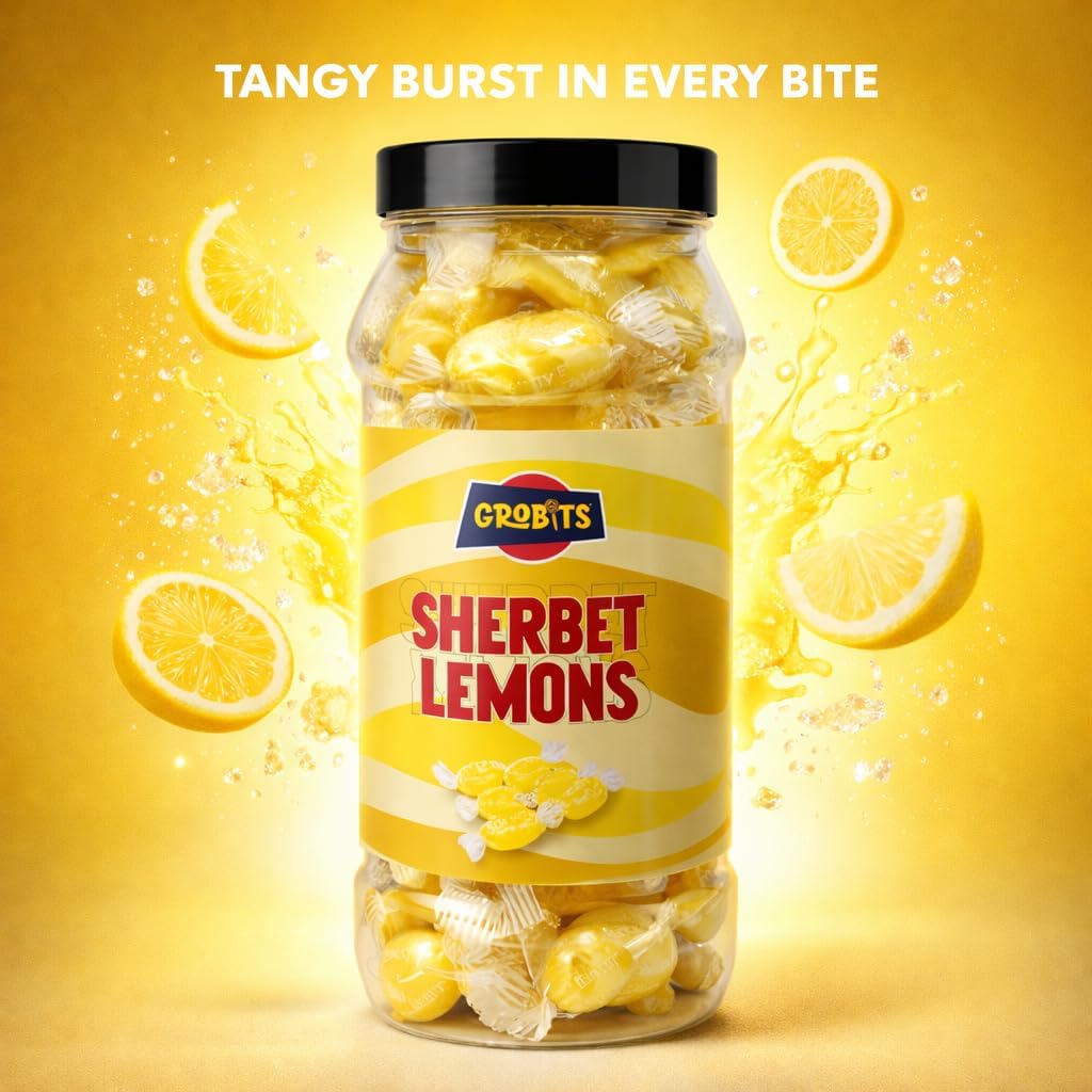 GROBITS Sherbet Lemons – Traditional British Boiled Sweets with Sherbet Centre (500g Jar) - Image 3