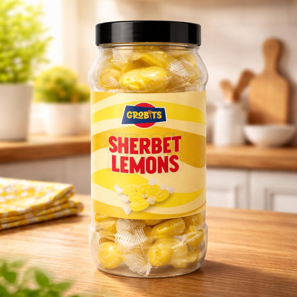 GROBITS Sherbet Lemons – Traditional British Boiled Sweets with Sherbet Centre (500g Jar) - Image 4