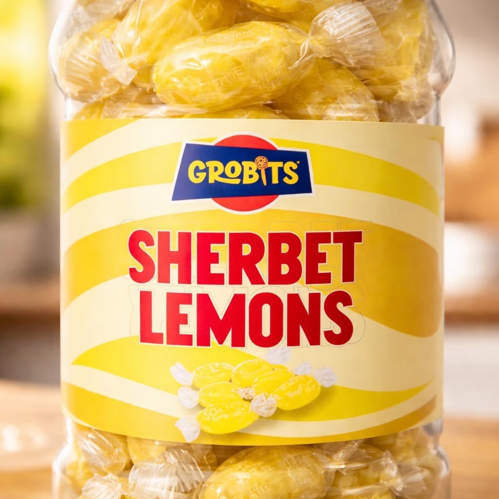 GROBITS Sherbet Lemons – Traditional British Boiled Sweets with Sherbet Centre (500g Jar) - Image 5