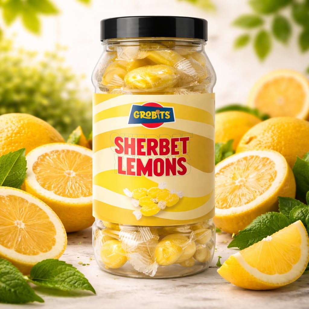 GROBITS Sherbet Lemons – Traditional British Boiled Sweets with Sherbet Centre (500g Jar) - Image 6