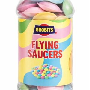 GROBITS Flying Saucers – Classic Retro Fizzy Candy (65g Jar)