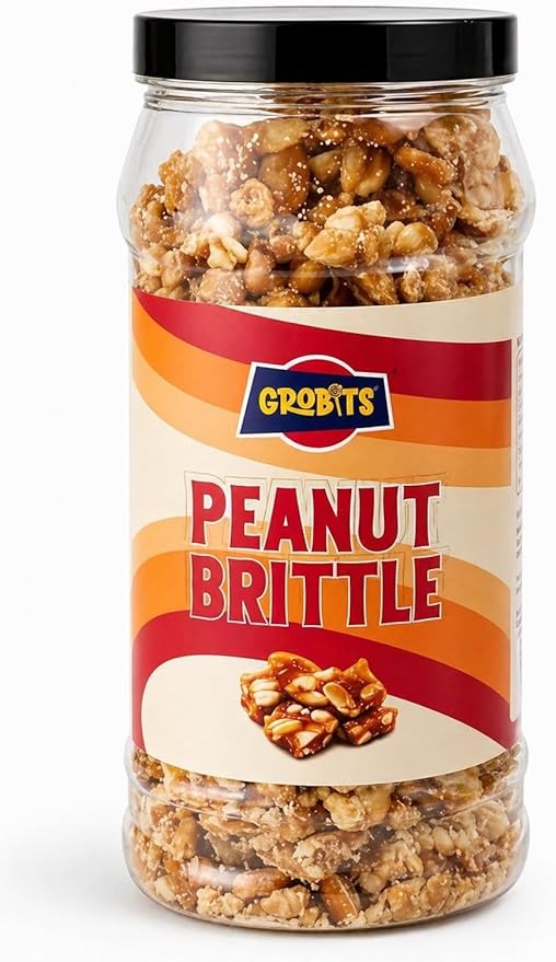 GROBITS Peanut Brittle – Traditional Roasted Caramelised Peanut Brittle (450g Jar)
