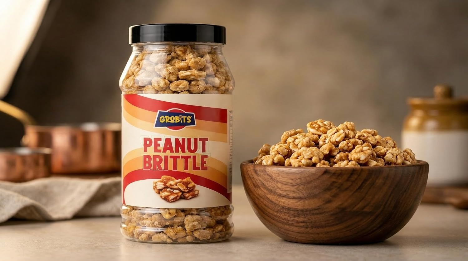 GROBITS Peanut Brittle – Traditional Roasted Caramelised Peanut Brittle (450g Jar) - Image 5