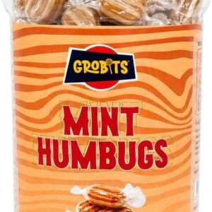 GROBITS Mint Humbugs – Original Retro Boiled Sweets with Toffee Centre (450g Jar)