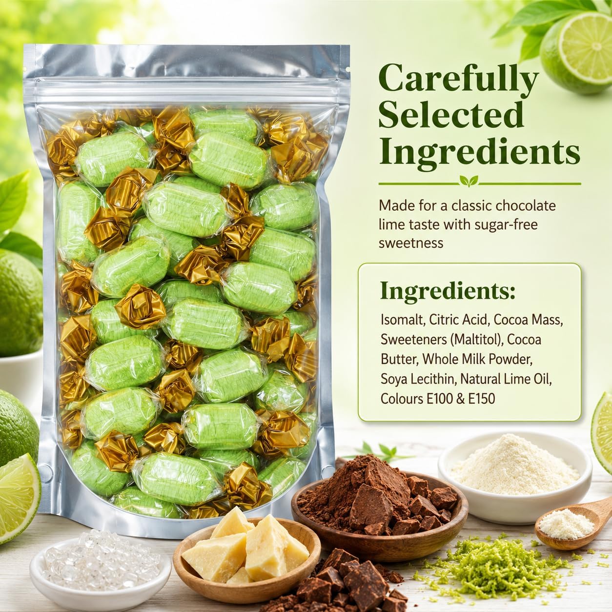 GROBITS Sugar Free Chocolate Limes Toffee – Classic British Sugar-Free Candy (500g) - Image 2