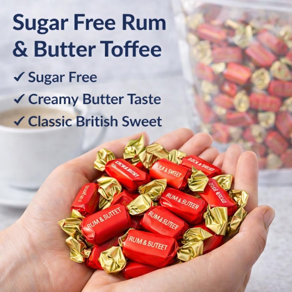 GROBITS Sugar Free Rum & Butter Toffee – Classic British Sugar-Free Toffee (500g) - Image 2