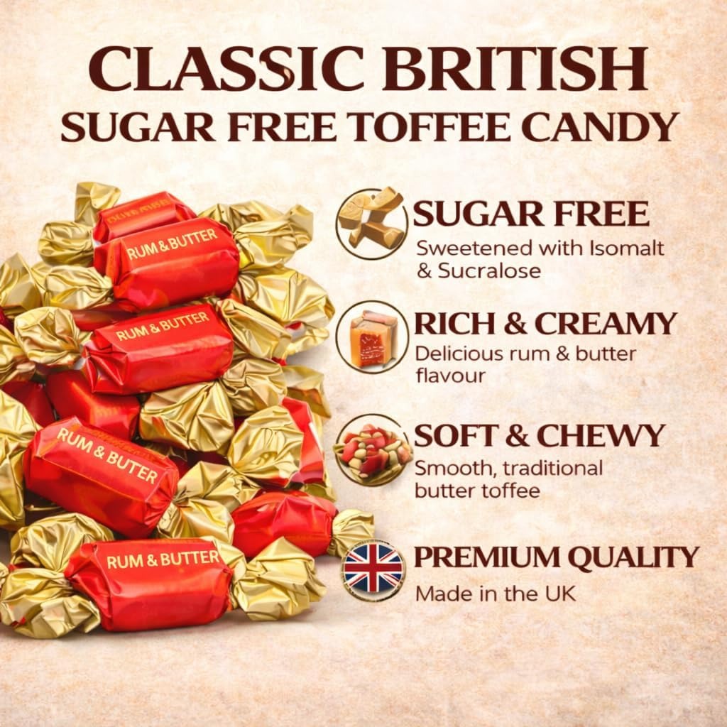 GROBITS Sugar Free Rum & Butter Toffee – Classic British Sugar-Free Toffee (500g) - Image 3