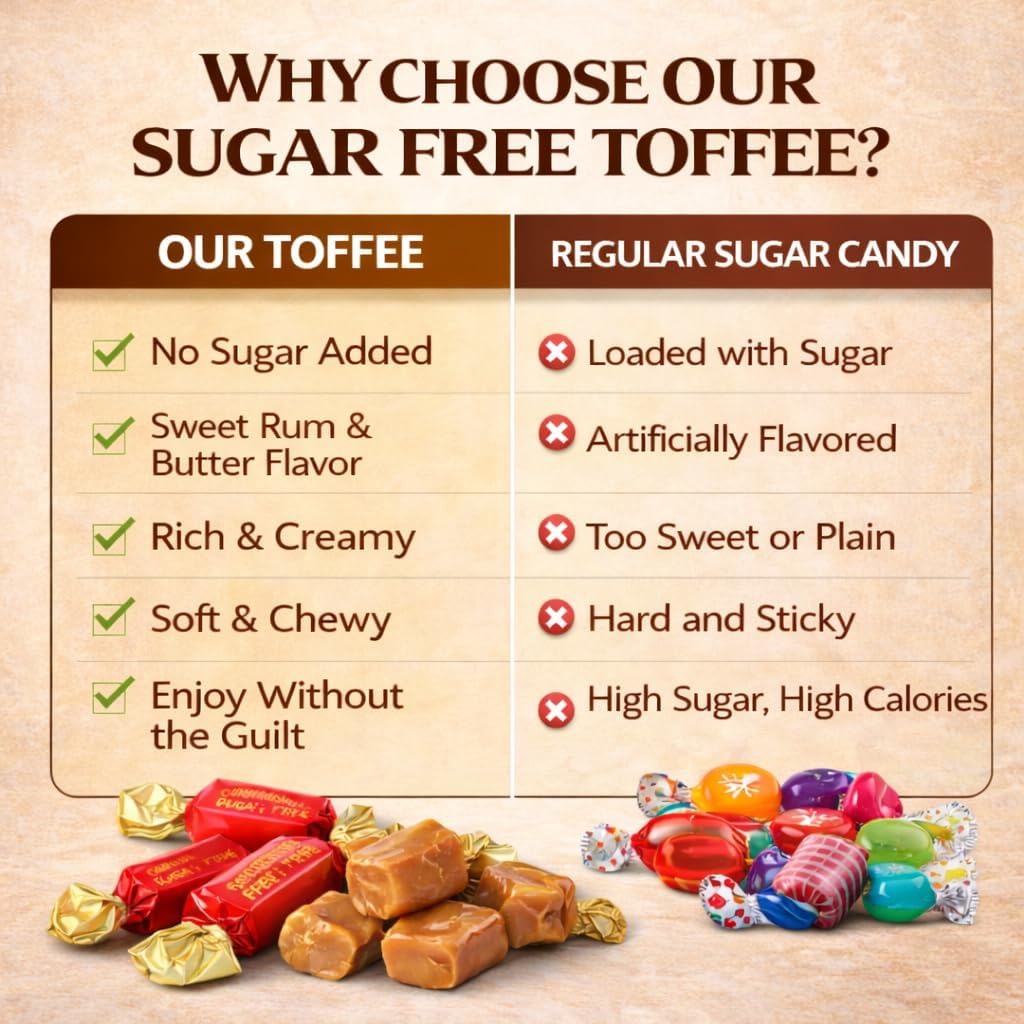 GROBITS Sugar Free Rum & Butter Toffee – Classic British Sugar-Free Toffee (500g) - Image 6